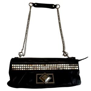 Marciano Black Genuine Leather Clutch Bag/Purse Double Chain‎ Goth Biker Party